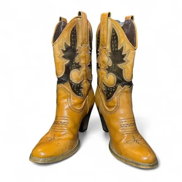 Very Volatile Western Cowboy Boots Womens 7.5 Heeled Tan Faux Leather Distressed - Picture 3 of 8